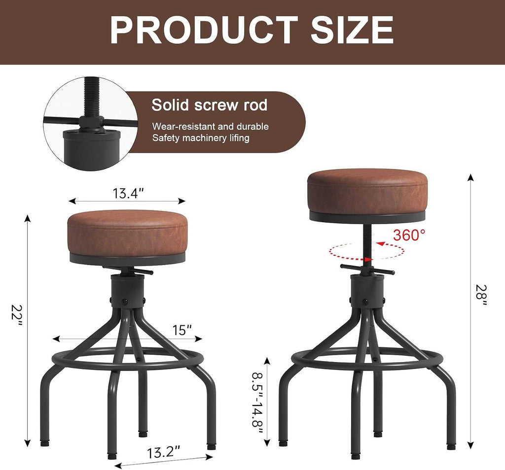 Industrial Bar Stools Set of 3 Adjustable Swivel Barstools Modern 28inch