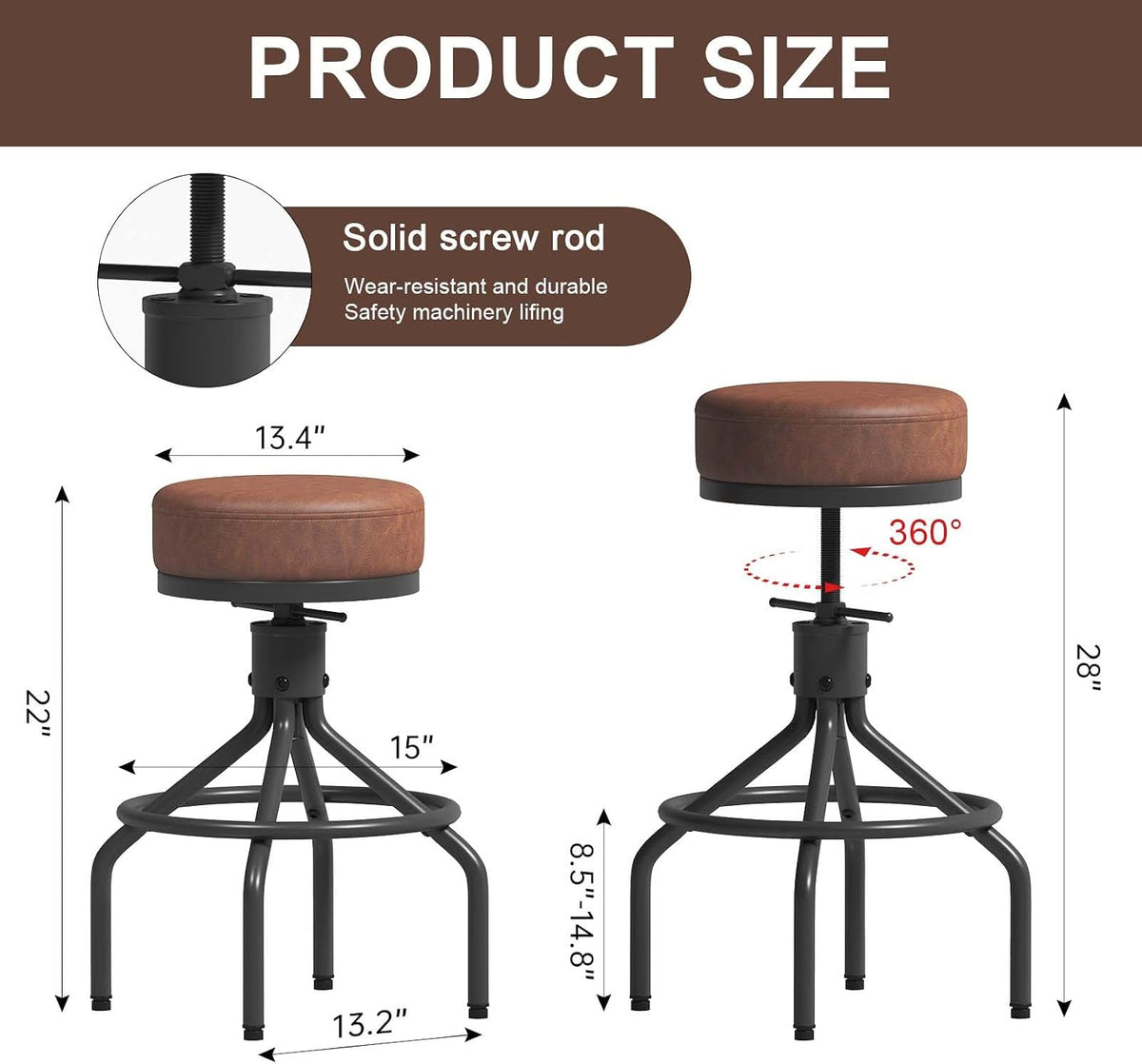 Industrial Bar Stools Set of 3 Adjustable Swivel Barstools Modern 28inch