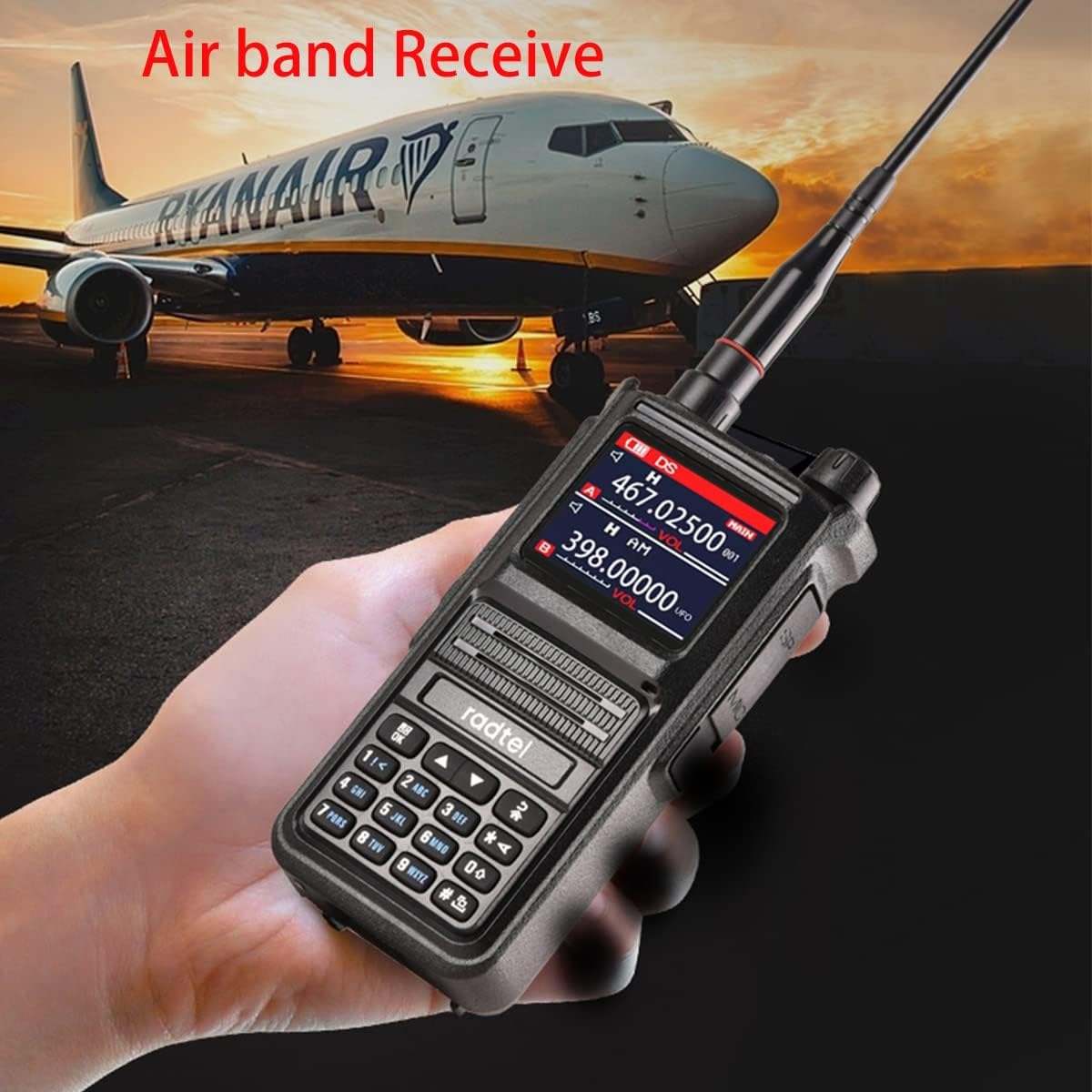 RT-470X Multi-Bands Ham Radio Walkie Talkies 256CH Air Band Two Way Radio + Tri-Band Flex Antenna 144/222/430Mhz