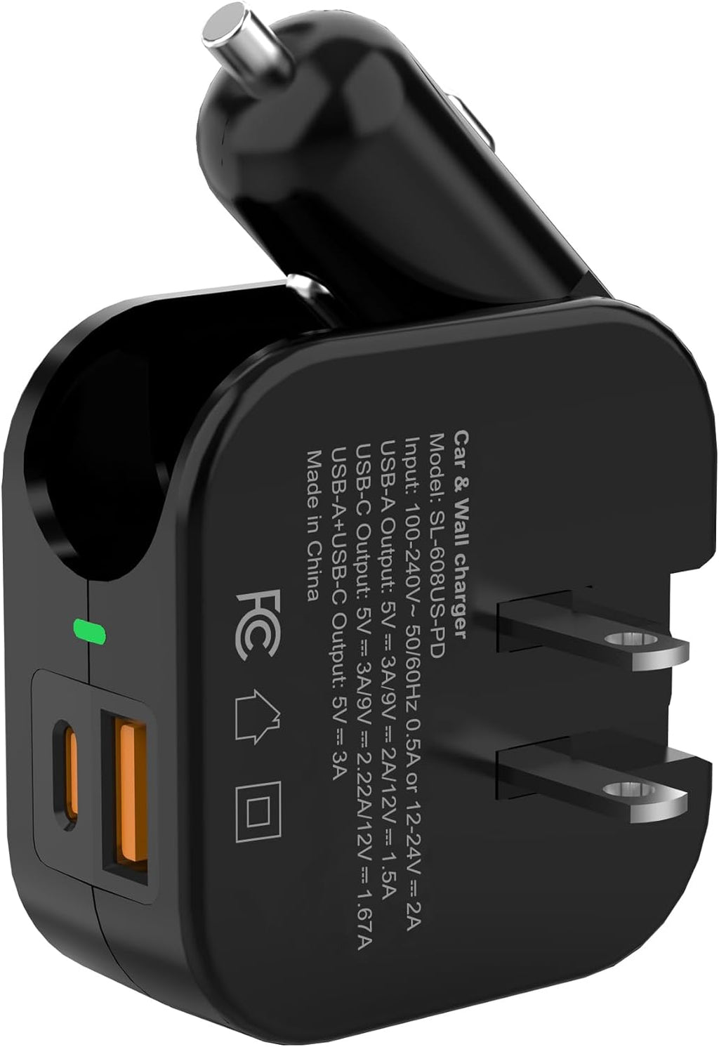 Wall & Car Charger Travel Charging Station, 36W Dual USB-C & USB-A Fast Charger, Foldable for iPhone, iPad, Android