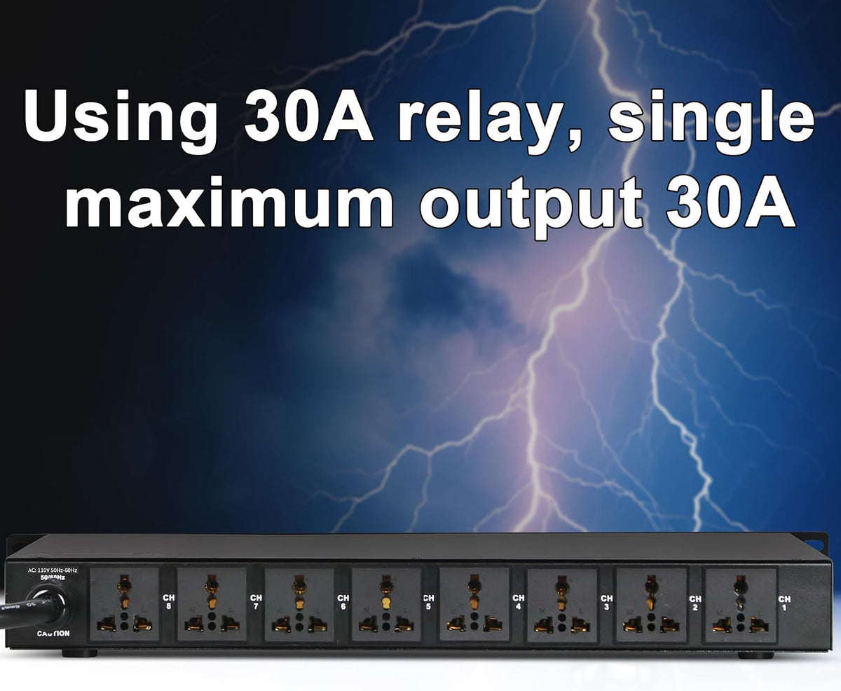 8 Outlet Power Conditioner 10 Amp 2200w with Precise Digital Real-Time Voltage Display Rack Mount Power Sequencer