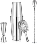 Professional Cocktail Shaker, Professional 5-Piece Bartender Kit with Boston Shaker, Hawthorne Strainer, Double