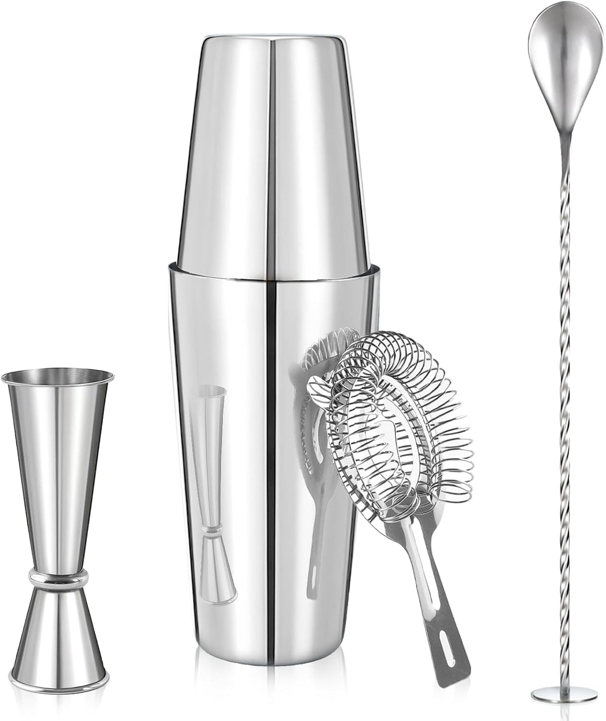 Professional Cocktail Shaker, Professional 5-Piece Bartender Kit with Boston Shaker, Hawthorne Strainer, Double