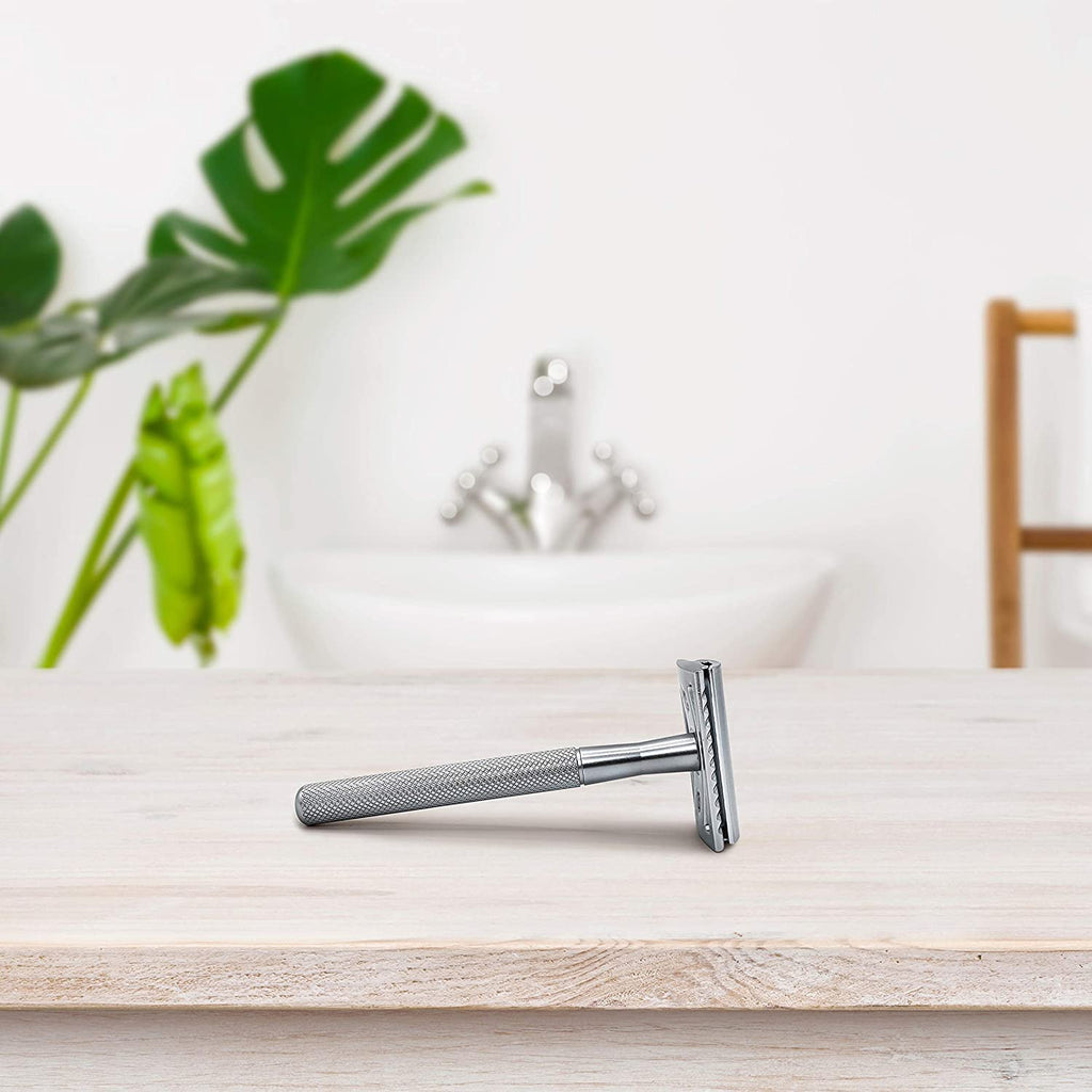Double Edge Safety Razor for Men & Women, Metal Razor with 5 Double Edge Safety Razor Blades, Eco-Friendly Razor –