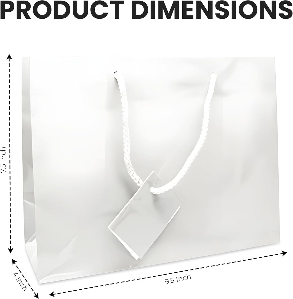 Novel Box 10 Pack White Glossy Laminated Gift Bags 9.5x4x7.5 in