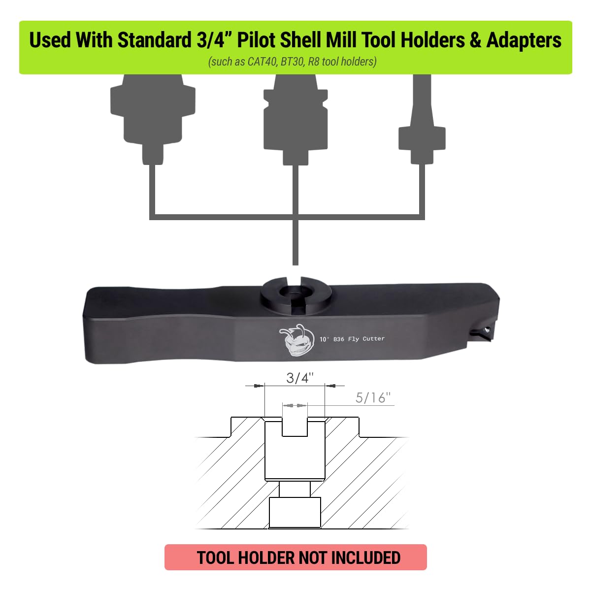 B36 Fly Cutter, 10" Cutting Diameter, 3/4" Pilot Shell Mill Connection, Manufactured in The USA
