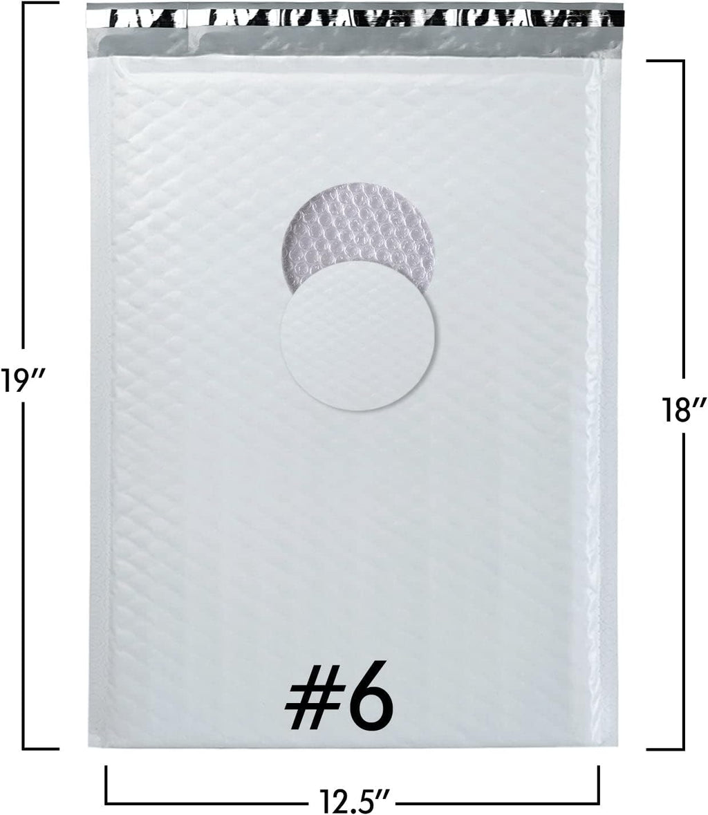 White Poly Bubble Mailers Size 12.5" x 19" #6 Shipping Mailing Bubble Padded Envelopes, Mailing Bags, Inside Space