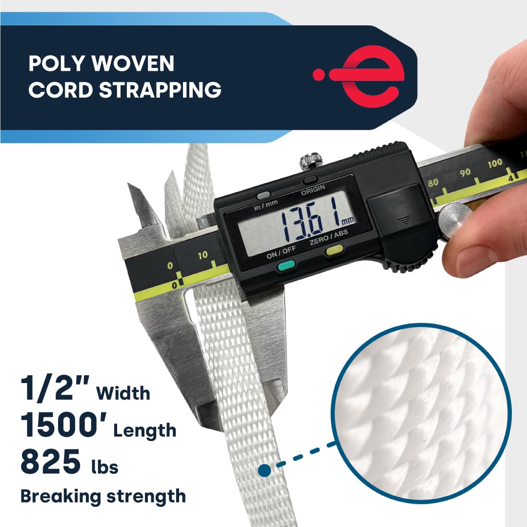 1/2" Woven Poly Cord Strapping, 1500' Roll – 825 lbs Break Strength, Medium Duty, Weather-Resistant Flat Rope –