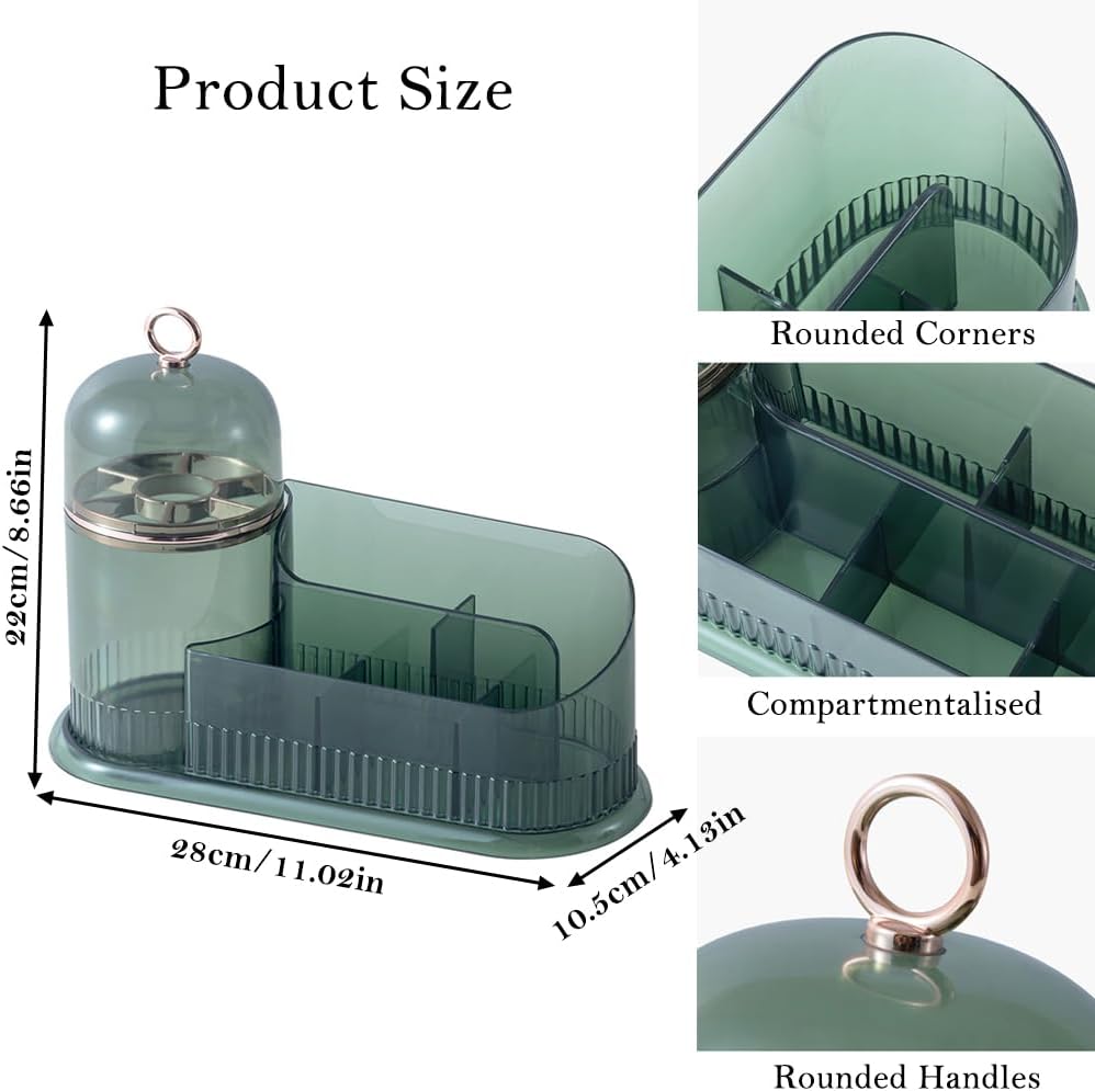 Makeup Organizer, Skincare Organizer with Brush Holder (Clear green)