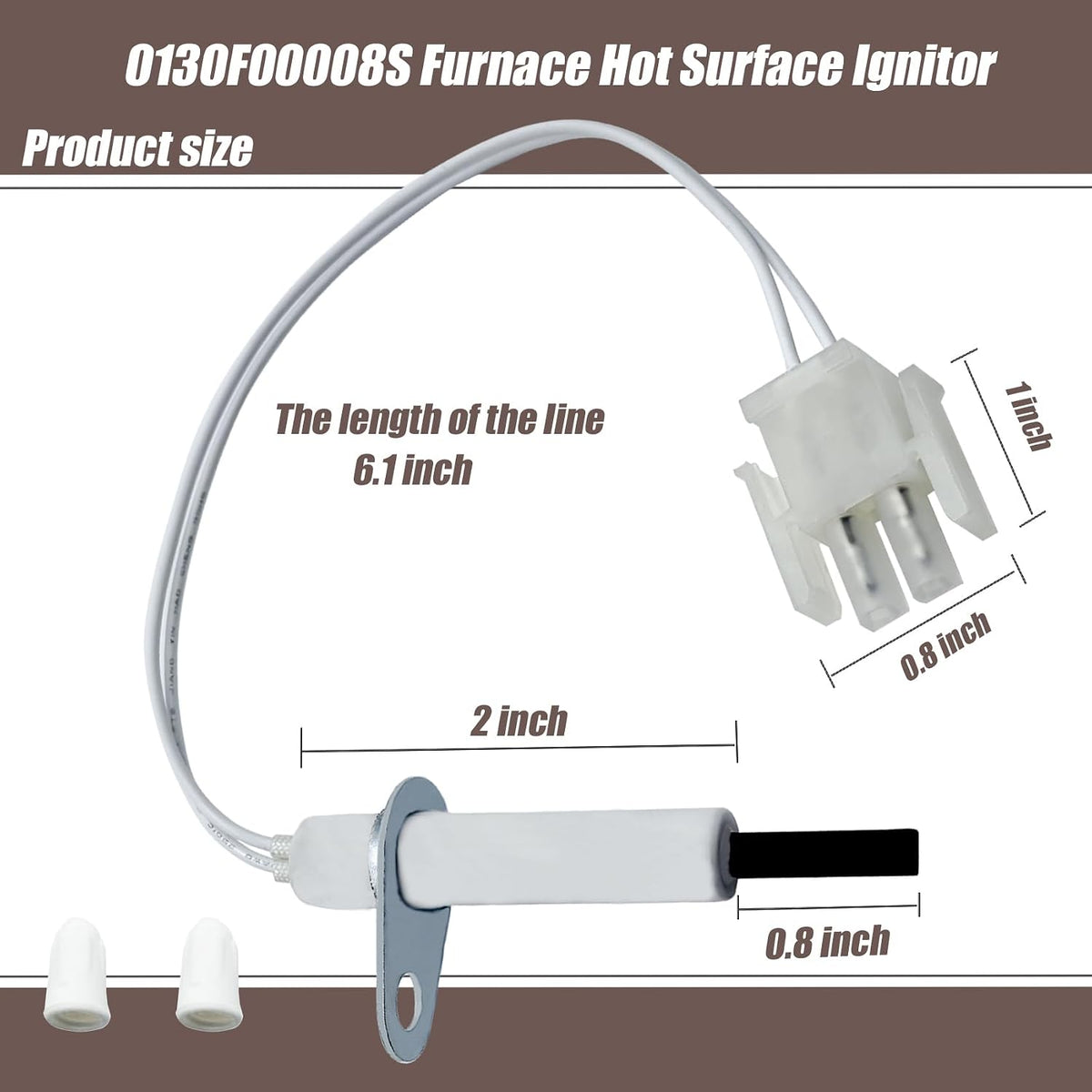 0130F00008S Furnace Hot Surface Ignitor Compatible with Goodman, Janitrol, Amana, Janitrol Gas Furnace, 0130F00008S Silicon Nitride Igniter Replace For 0130F00008 789-707A1 SSN084KS Ceramic Nuts.