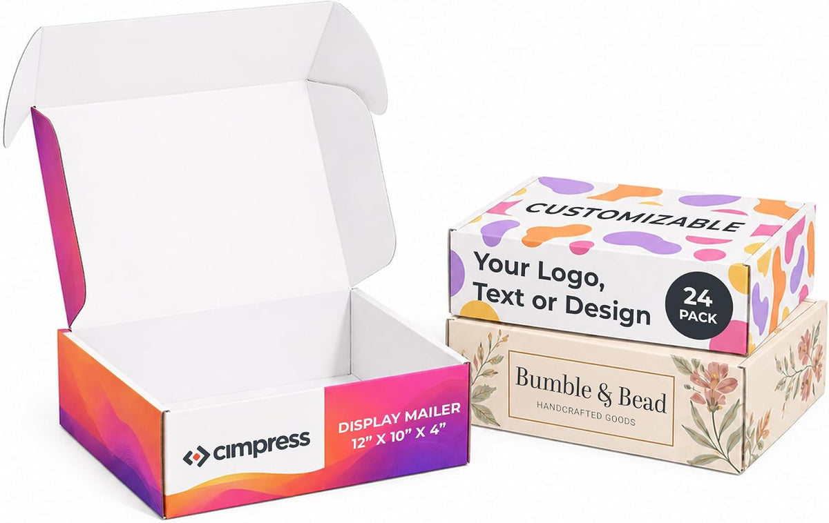 Personalized Mailer Box, Add Logo or Text, 12" x 10" x 4", Pack of 24