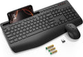 Wireless Keyboard and Mouse Combo, Full Size, Ergonomic Wrist Rest | Silent Typing, Phone Holder, 2.4 GHz, 3 Level