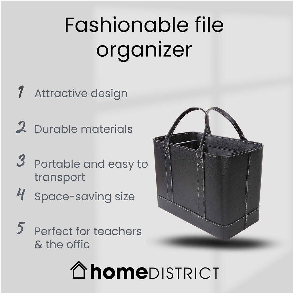 Chic File Organizer Tote - Important Document Organizer Bag, Portable File Box with Handle, Black