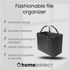 Chic File Organizer Tote - Important Document Organizer Bag, Portable File Box with Handle, Black