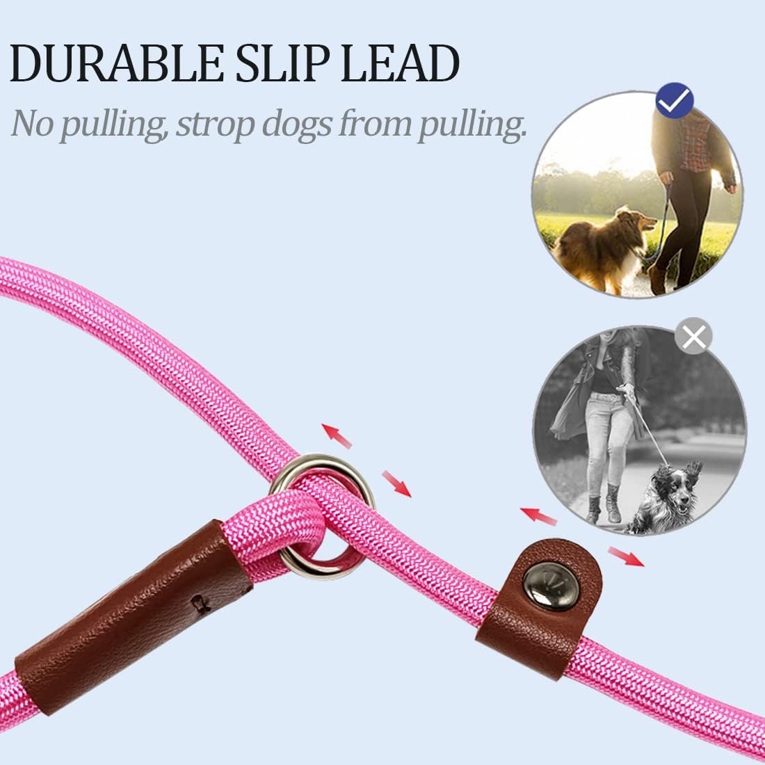 Slip Lead Control Leash for Dogs No Pull, 13+ Colors Classic Dog Lead 7FT Pet Slip Leash, 1/4” Rope Leashes for Small