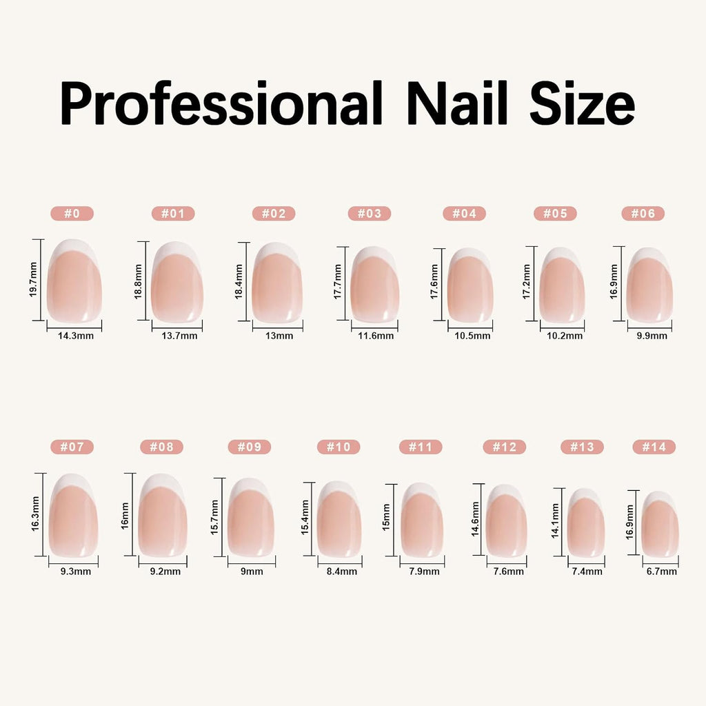 French Tip Press On Nails Short Oval Nude Fake Nails with Glue
