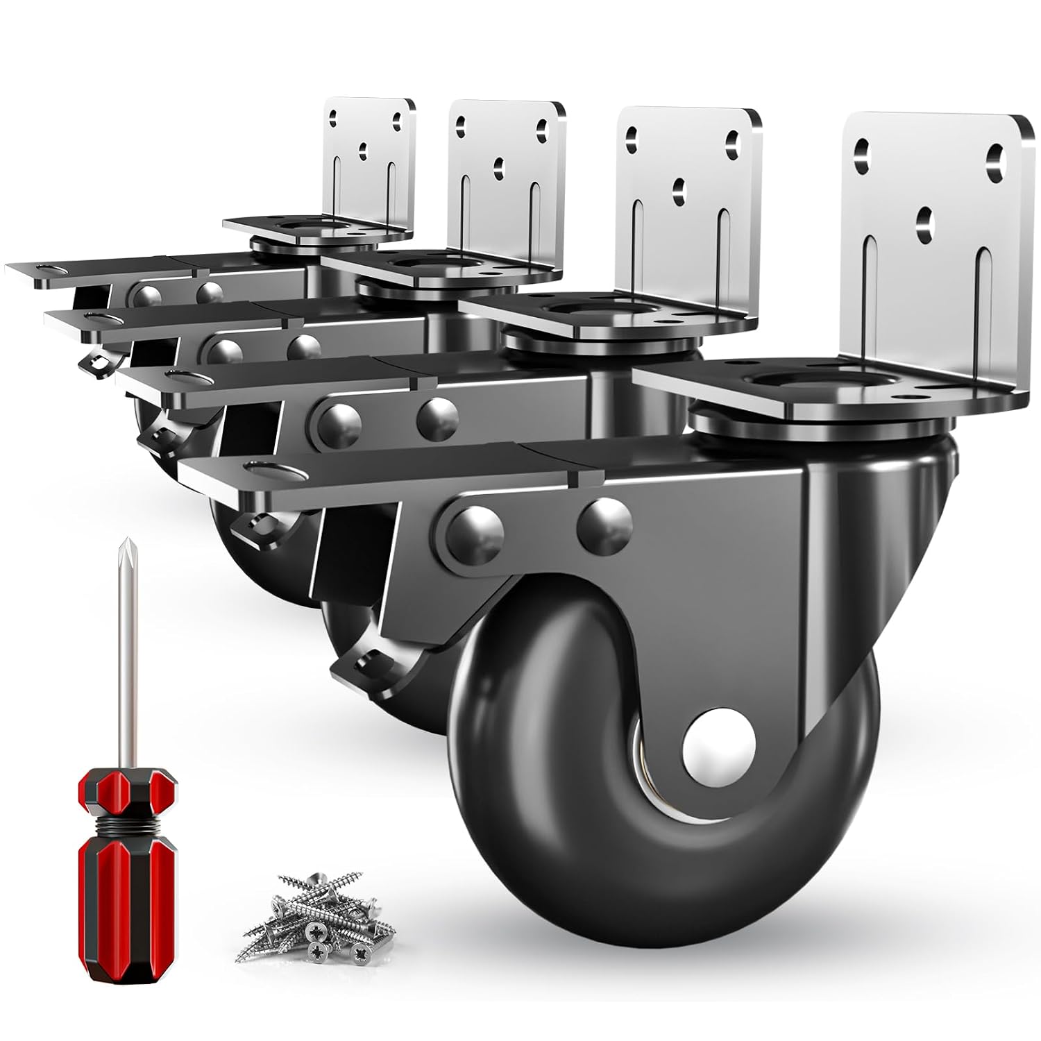 2 in Side Mount Plate Caster Wheels Heavy Duty 800 LBS | Thickened L-Shaped, 360° Swivel, Locking Dual Brake, Quiet