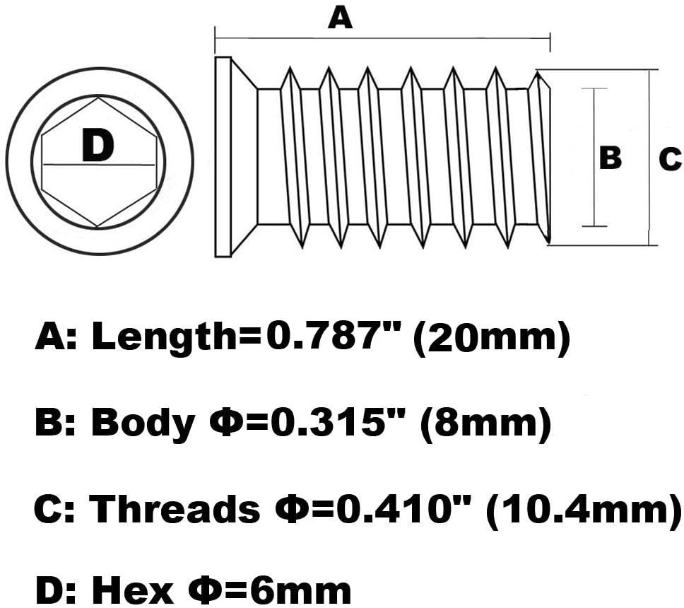 40pcs Threaded Inserts for Wood 1/4-20 Furniture Screw in Threaded Insert Nuts 20mm Length