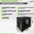 NavePoint 9U Server Rack Enclosure - 17.7” Deep, Wall Mount Network Cabinet with Locking Perforated Door, 19” IT Equipment Compatible, Network Rack, Removable Side Panels, Black