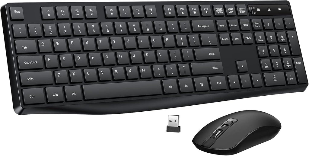 2.4G Wireless Keyboard Mouse Combo, Full-Sized for Computer- Black | Ergonomic, Low profile Keys, 3 DPI Adjustable