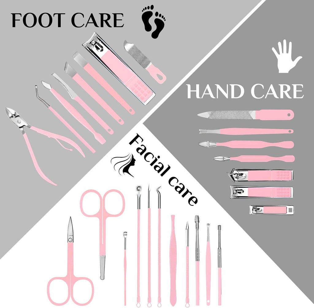 Manicure Set Nail Clippers Set Pedicure Kit, 26-Piece Pink