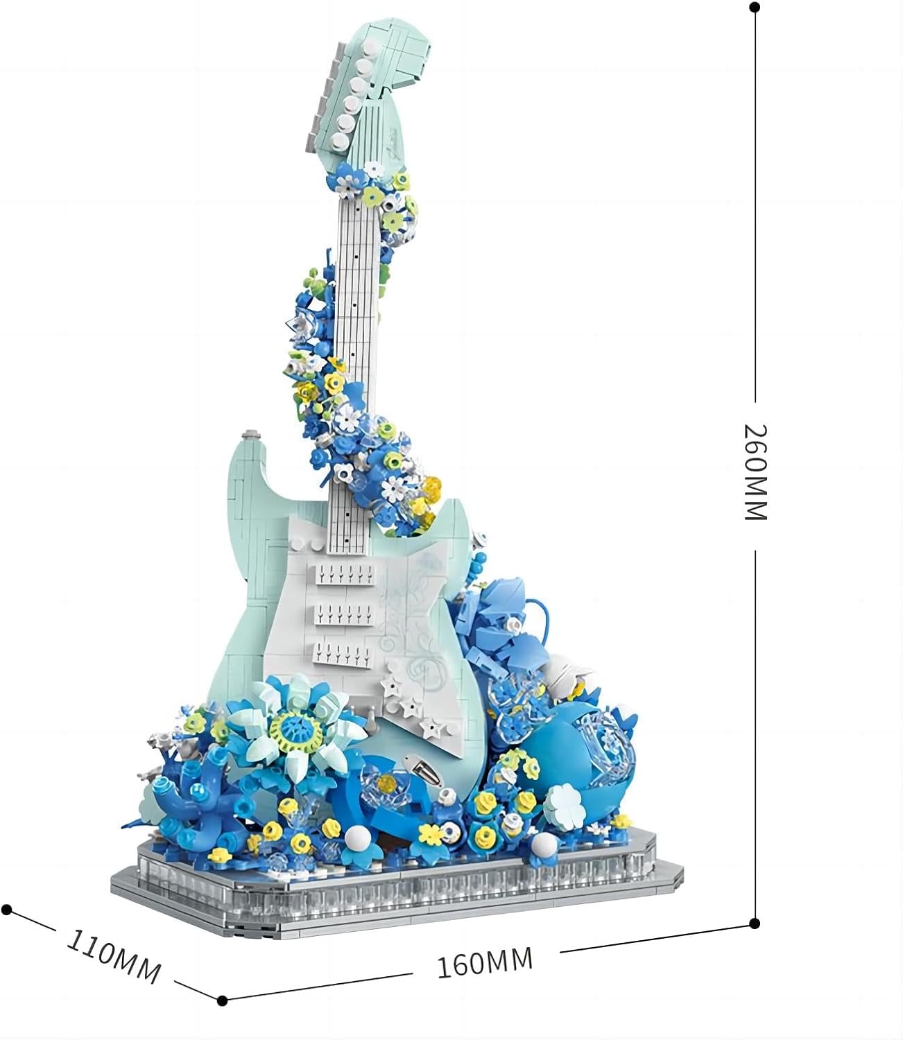 Flower Bouquet Guitar Building Blocks Set, 1125PCS Music Instruments Guitar Bricks Set, Gifts for Adults and Kids (bass)