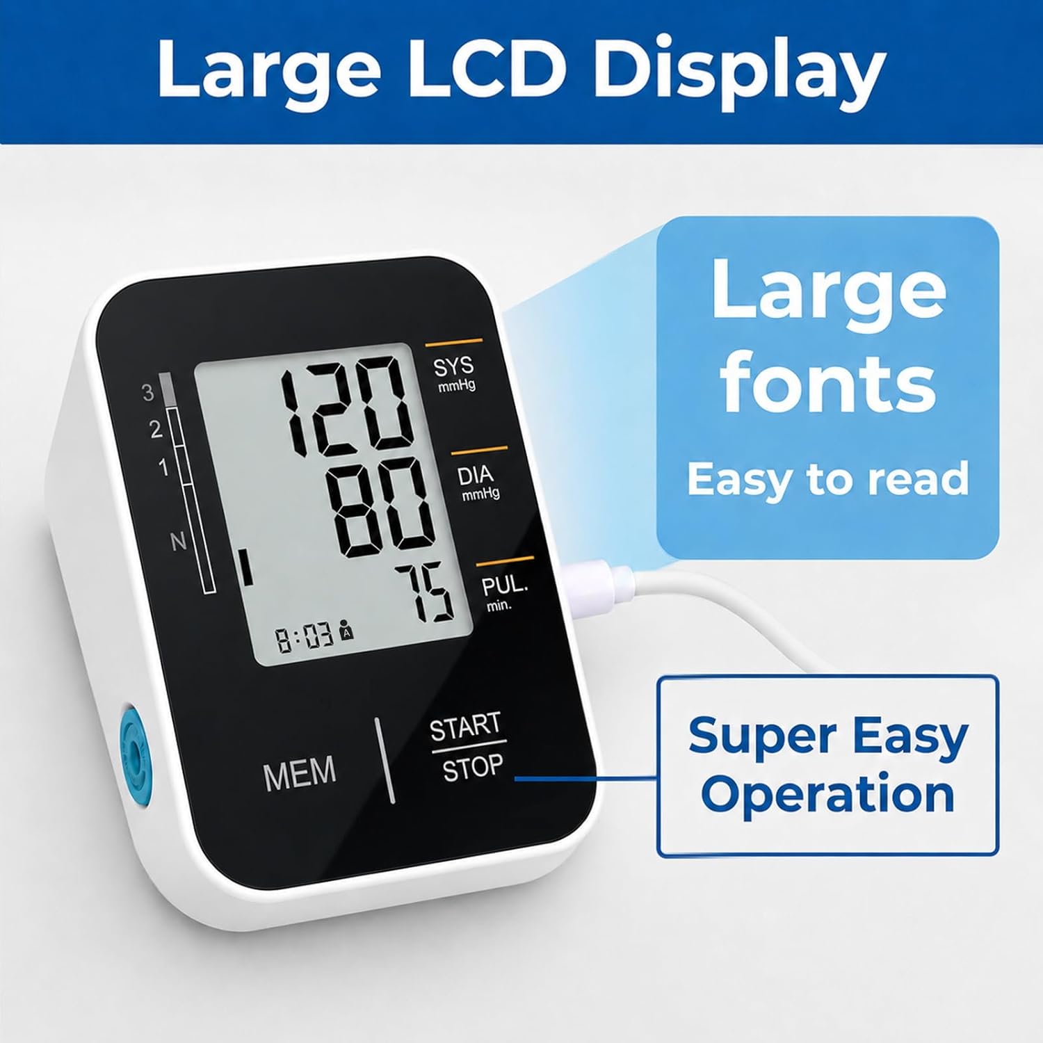 Blood Pressure Monitor Upper Arm Blood Pressure Cuff for Home Use with Large LCD Dual User Memory Adjustable Cuff