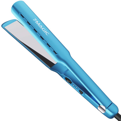 Nano Titanium 1.7" Flat Iron Hair Straightener for Thick Hair, Blue | MCH 15s Fast Heating, Damp-to-Dry Styling