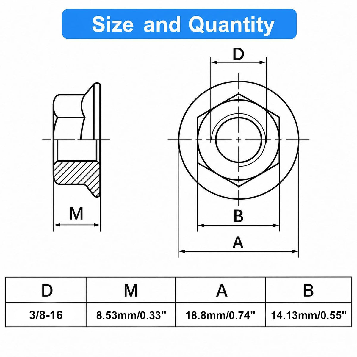 3/8-16 Serrated Flange Hex Lock Nuts, 3/8" Flange Nuts, 10PCS