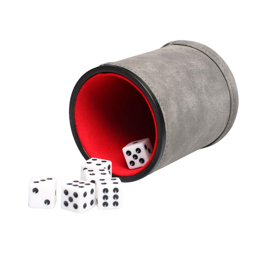 Leatherette Dice Cup Set with 6 Dices, Felt Lining Inside Quiet for Playing Liars Dice Farkle Board Games