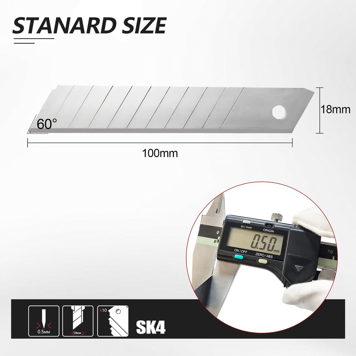 HIEMIE Tools 60Pcs 18mm Utility Knife Replacement Snap off Blades 60 Degree，Blades for Utility Knife and 18mm Box