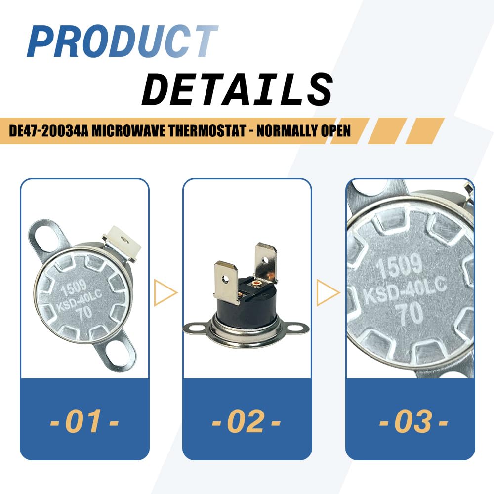2 Pack DE47-20034A Microwave Thermostat - Normally Open, 70°C Close, 40°C Open Compatible with Samsung Models Replaces AP4219754, DE47-20117A