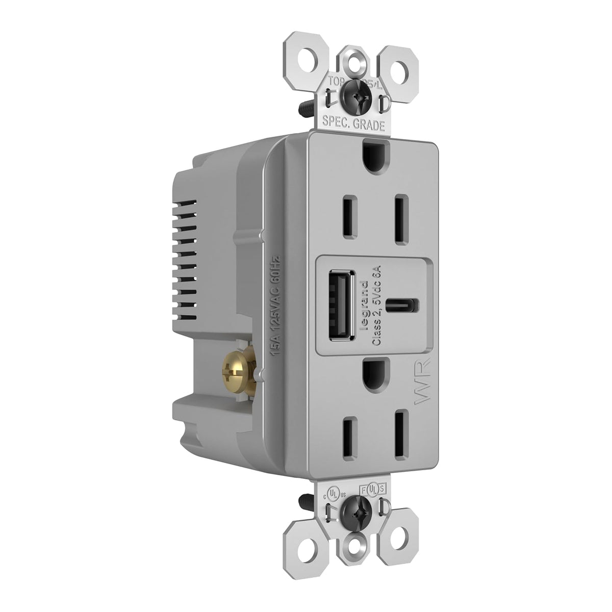 Legrand 15 Amp Spec Weather Resistant Outlet 6A USB Type A/C Gray 1 Pack