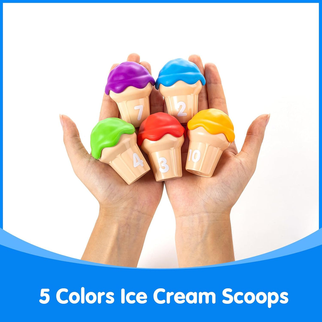 Ice Cream Counting Cones 1-10 – Number Matching Toys for Kids | 10 Cones + 10 Stacking Scoops, Educational Preschool