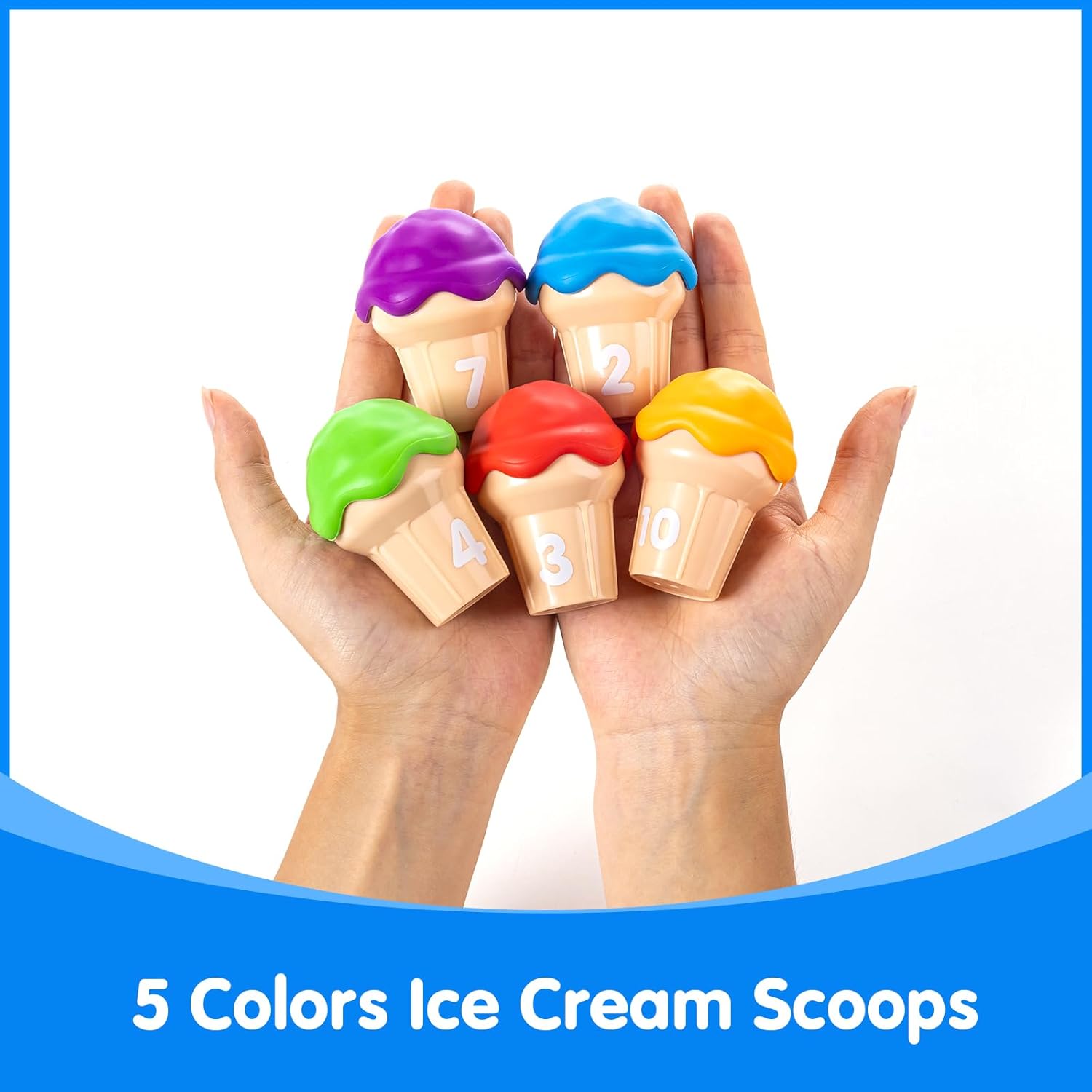 Ice Cream Counting Cones 1-10 – Number Matching Toys for Kids | 10 Cones + 10 Stacking Scoops, Educational Preschool