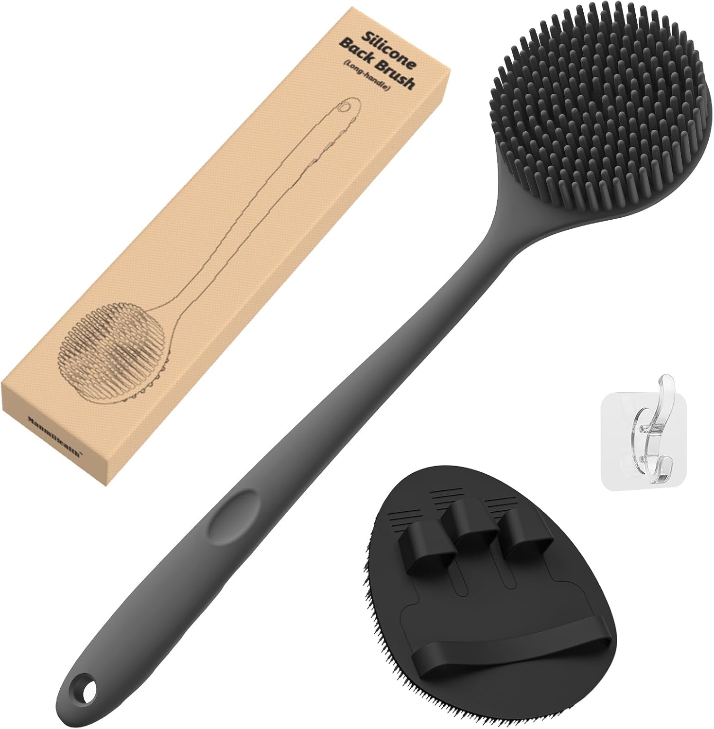 Silicone Back Scrubber(Thick Bristles) & Soft Bath Glove Set, Super-Exfoliating Body Scrubber & Super-Lathering