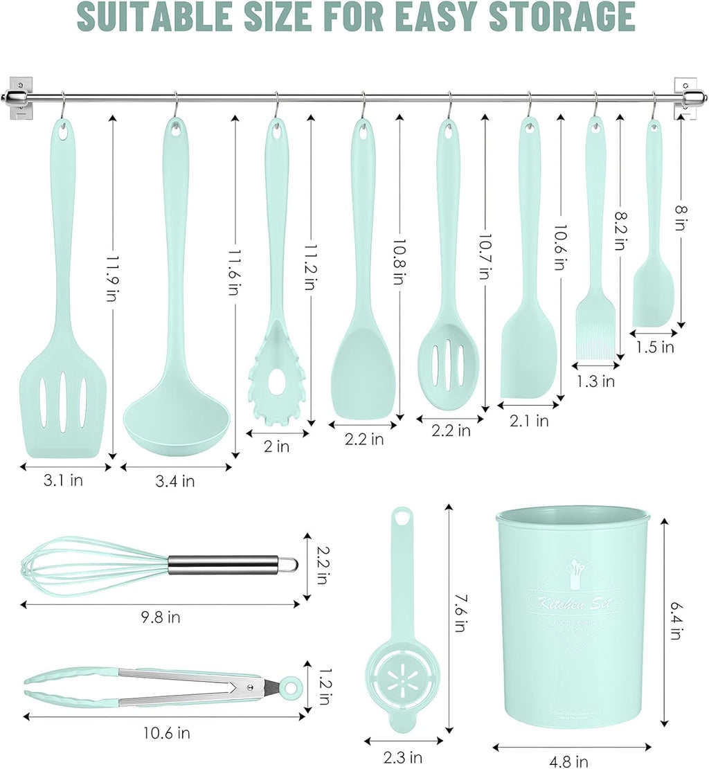Kitchen Utensils Set-12 Pieces Silicone Cooking Utensils Set (Dishwasher Safe) 392°F Heat Resistant Spatula