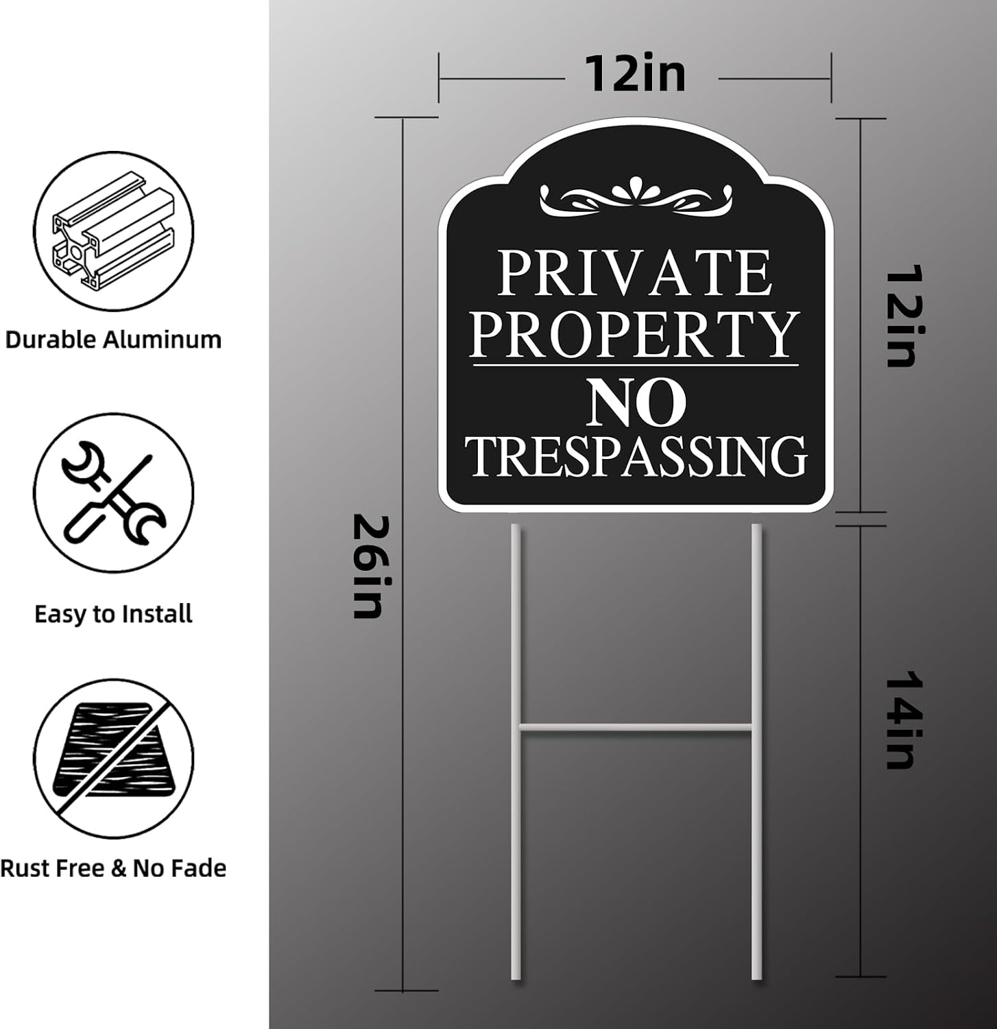 No Trespassing Signs Private Property, Large 2-Pack private property no trespassing sign 12"x12" Double-Sided H-Stake