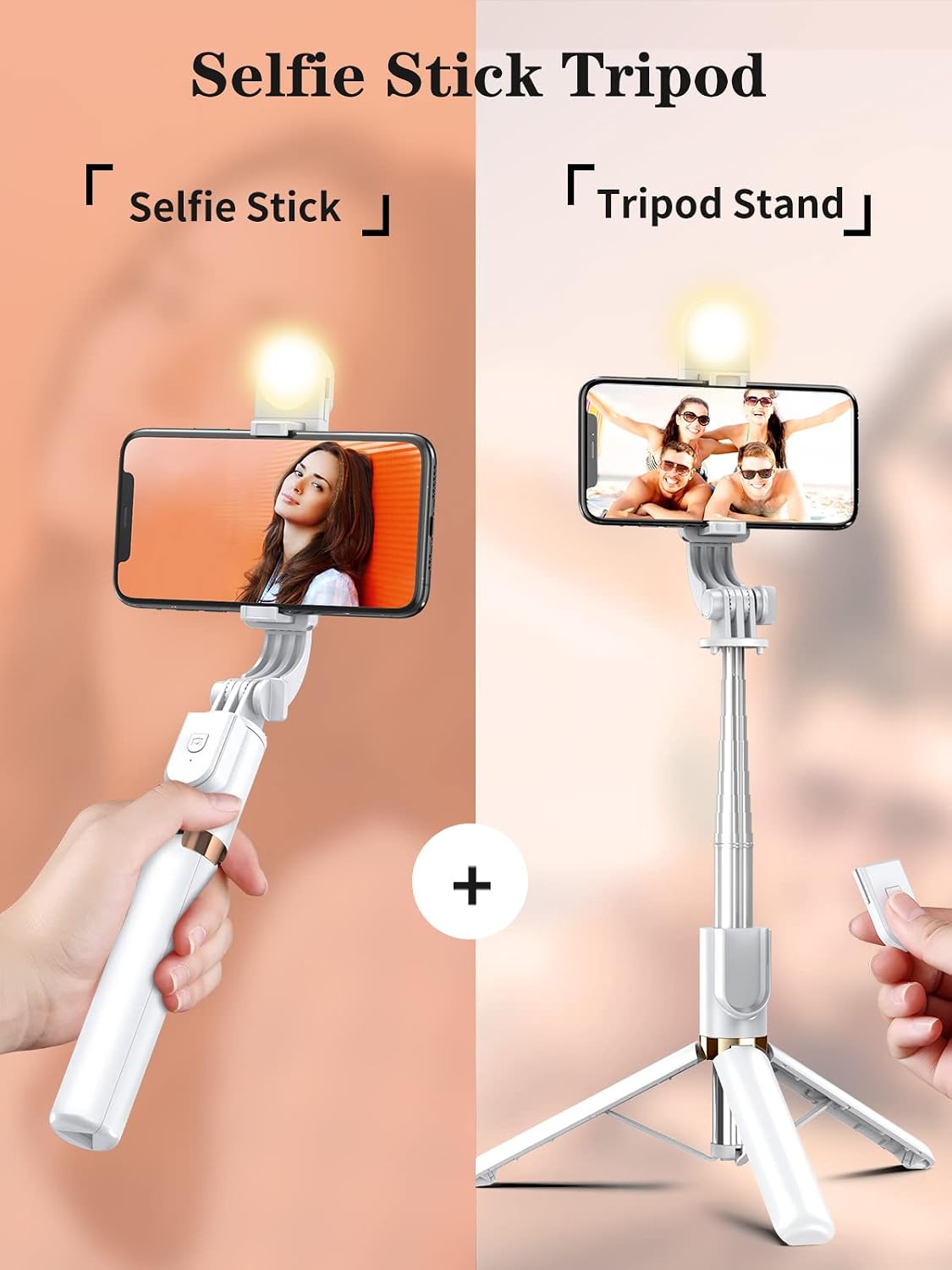 Selfie Stick Tripod with Wireless Remote, 46'' Cellphone Selfie Stick Tripod with LED Fill Light, for iPhone