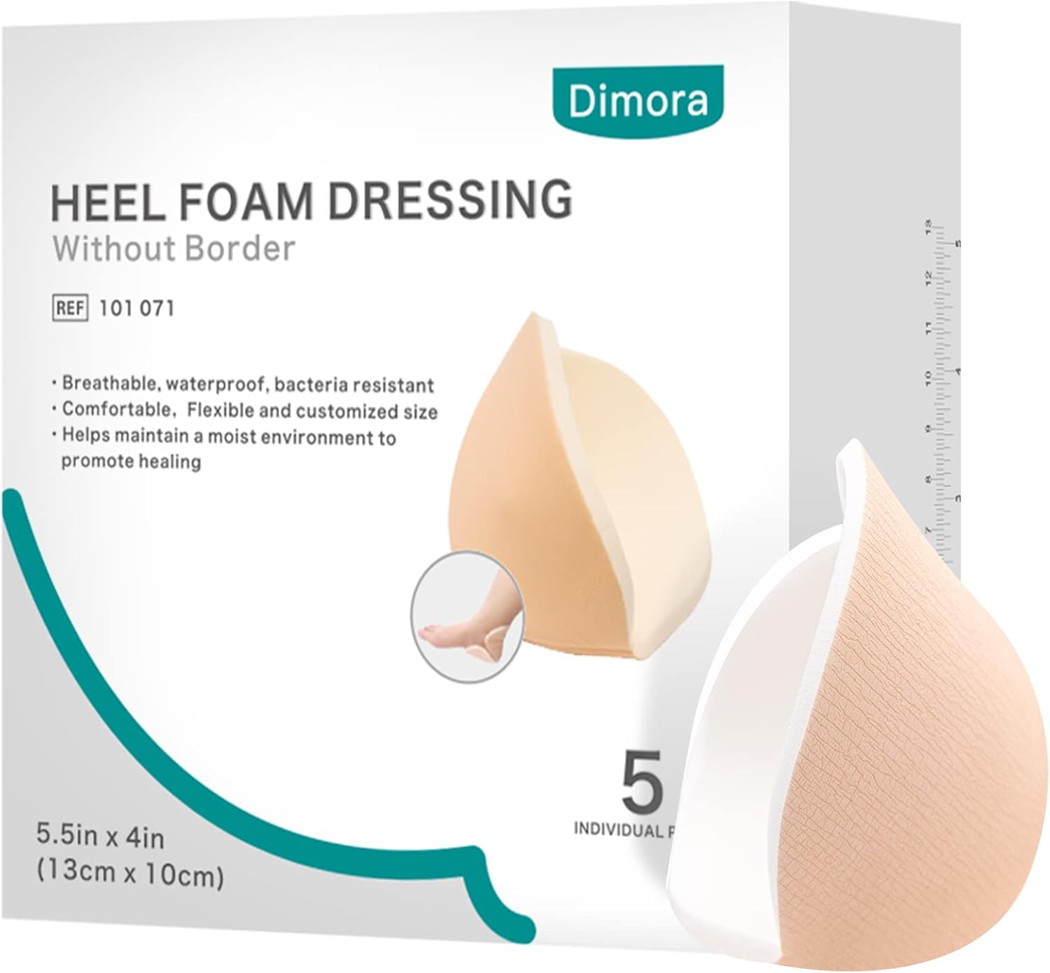 Heel Foam Dressing, Non-Adhesive Hydrophilic Pads, Highly Absorbent 5.5 x 4 in Pack of 5 Waterproof Dressing for