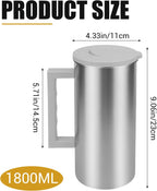 Metal Water Pitcher with Lid,60oz Stainless Steel Juice Container Gray
