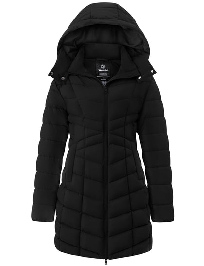 Women's Winter Coat Long Puffer Hoodie Quilted Snow Jacket(Black,S)