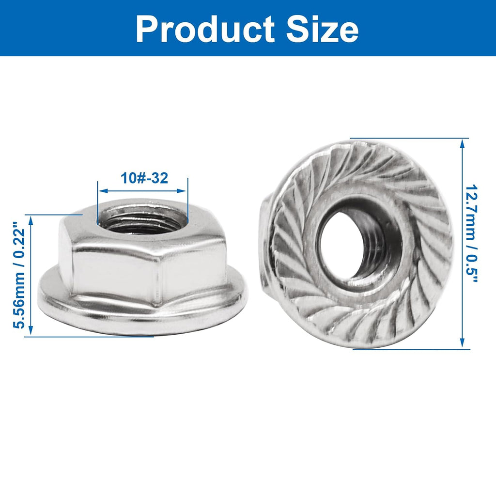 Bonsicoky #10-32 Serrated Flange Nuts, 50 Pack, Silver