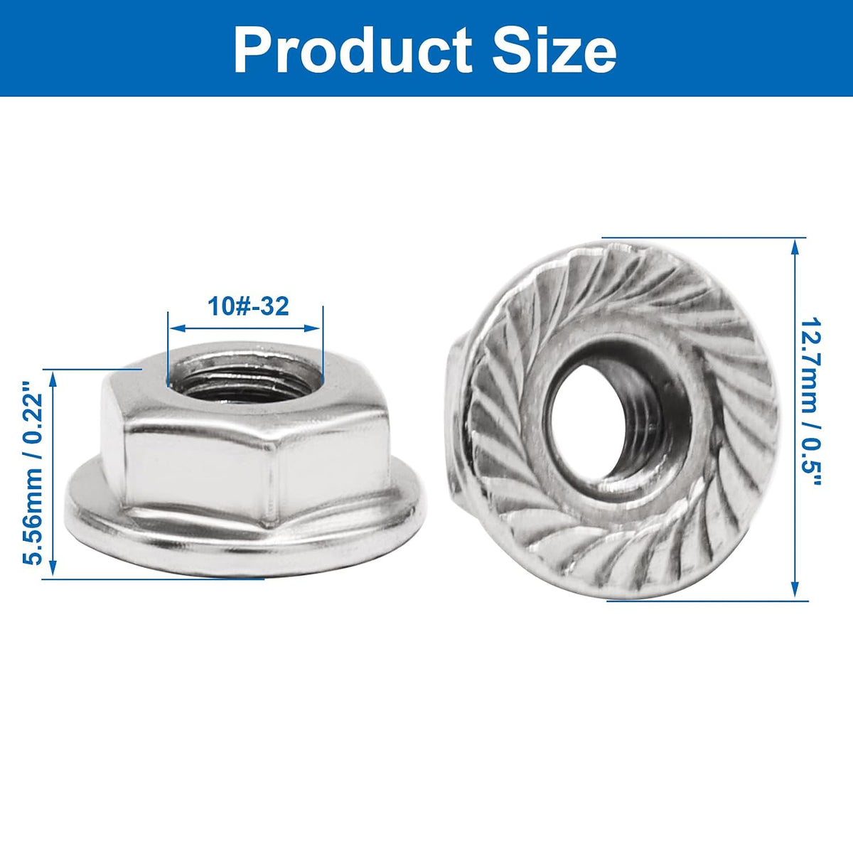 Bonsicoky #10-32 Serrated Flange Nuts, 50 Pack, Silver
