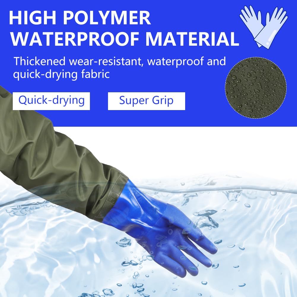 PVC Chemical Resistant Gloves, Long Rubber Gloves, 27 inches, Blue
