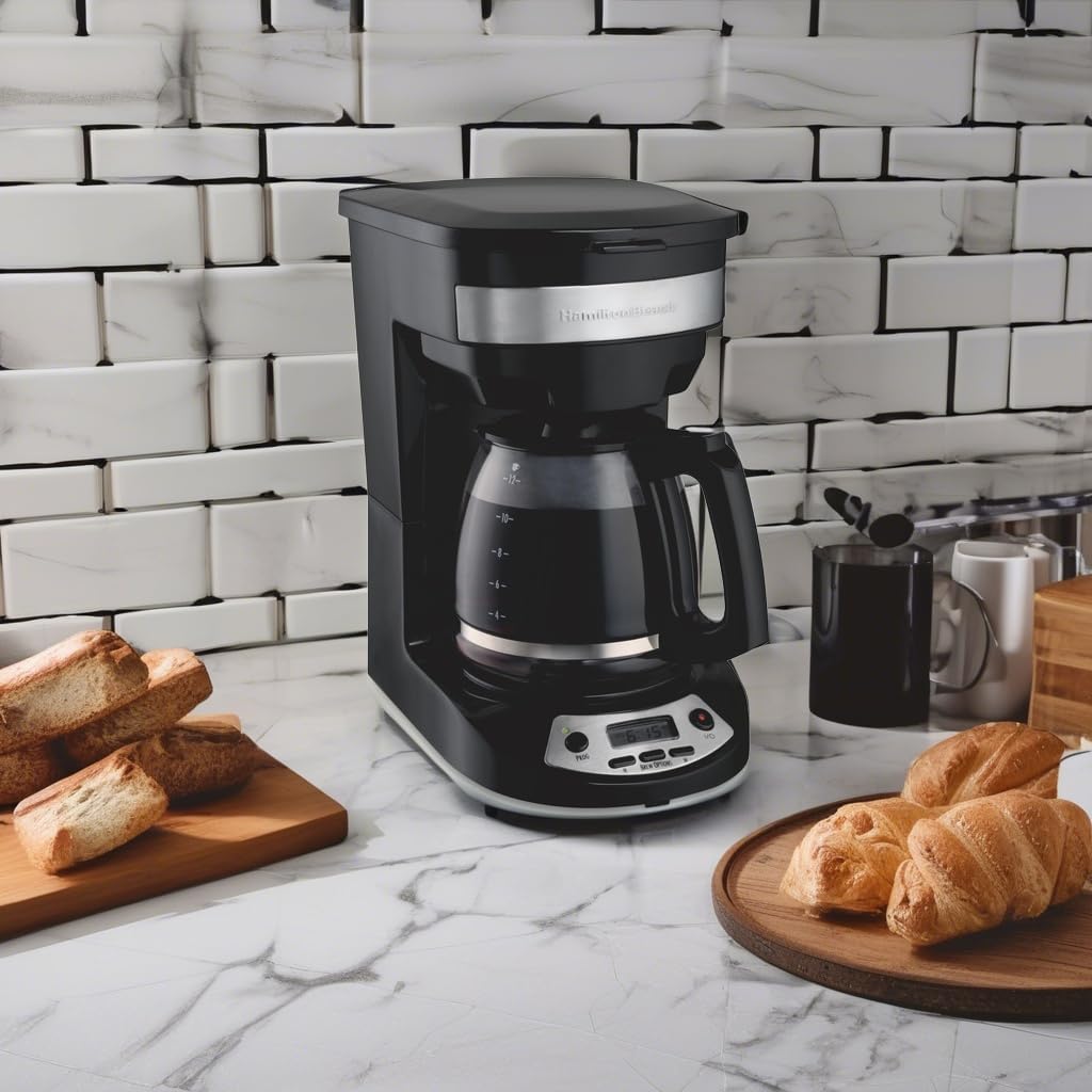 12 Cup Programmable Drip Coffee Maker | Regular & Bold Brew Options | Auto Pause and Pour | Glass Carafe | Black with