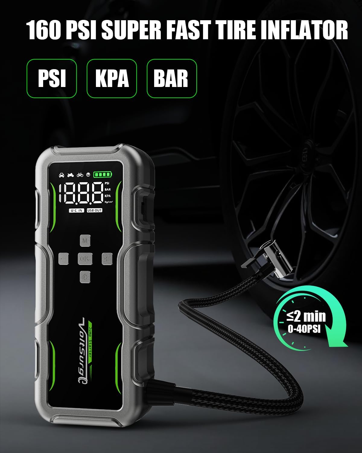 8000A Jump Starter with Air Compressor, 12V Portable Battery Jumper Starter Pack(All Gas/10.0L Diesel) for Car, Jump