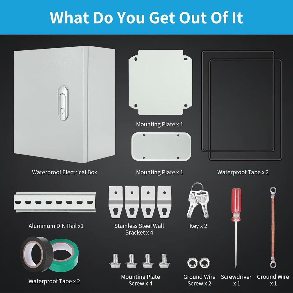Steel Electrical Enclosure, 12 x 10 x 6'' Outdoor Wall-Mounted Weatherproof Box, Lockable Lid & Integrated Mounting Plate for Industrial/Commercial Electrical Installations