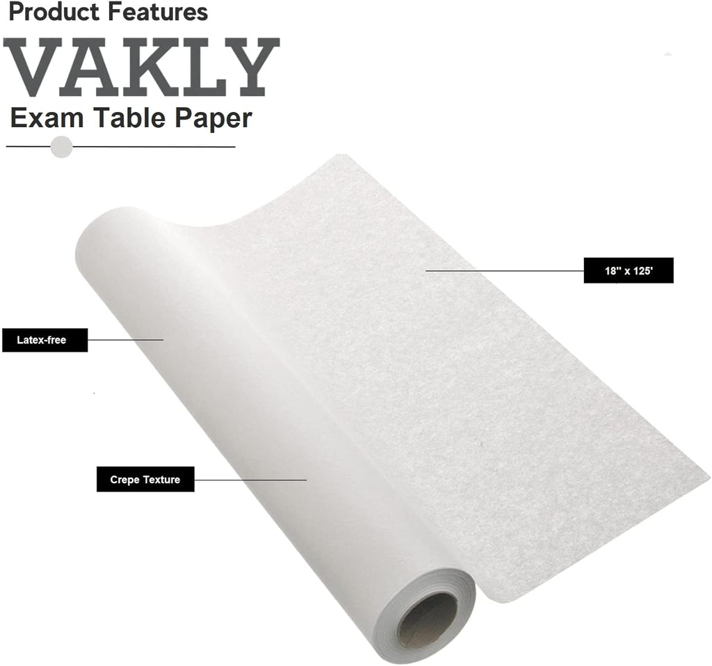 Exam Table Paper - 18''x125’ Disposable Standard White Crepe - Paper Rolls for Spas, Doctors, Chiropractors and