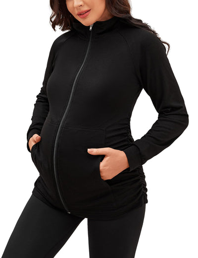 Maternity Athletic Jackets Full Zip Lightweight Workout Long Sleeve Shirts Tops Pregnancy Casual Fall Sweatshirts